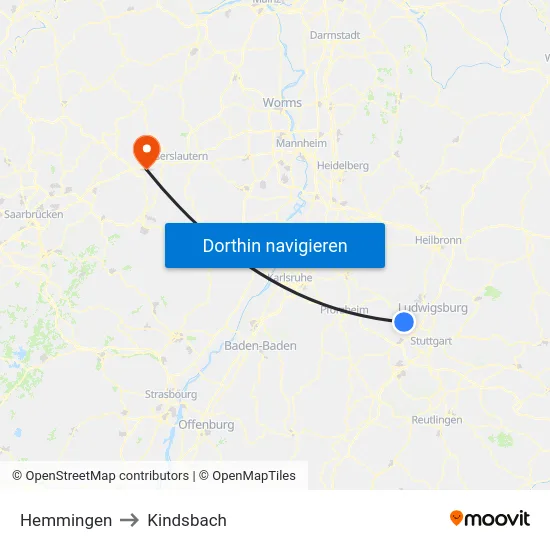 Hemmingen to Kindsbach map