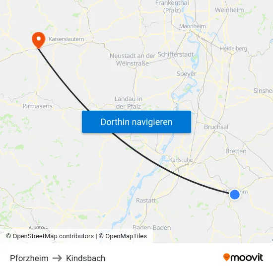 Pforzheim to Kindsbach map