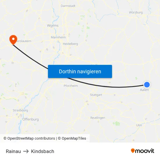 Rainau to Kindsbach map