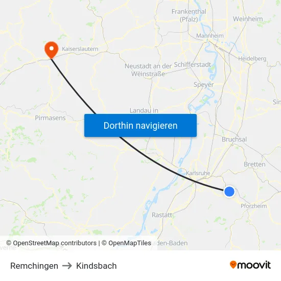 Remchingen to Kindsbach map