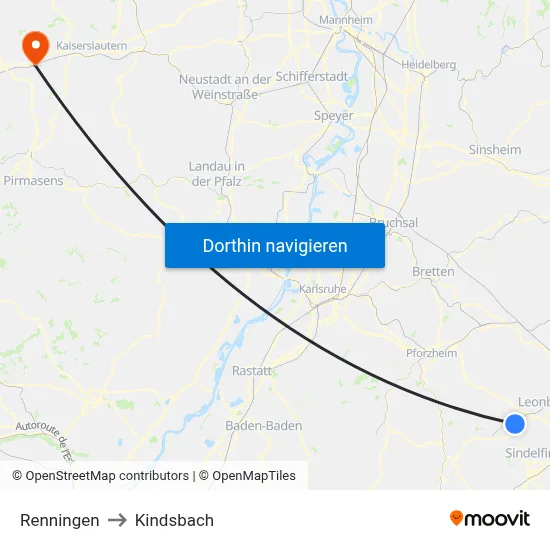 Renningen to Kindsbach map