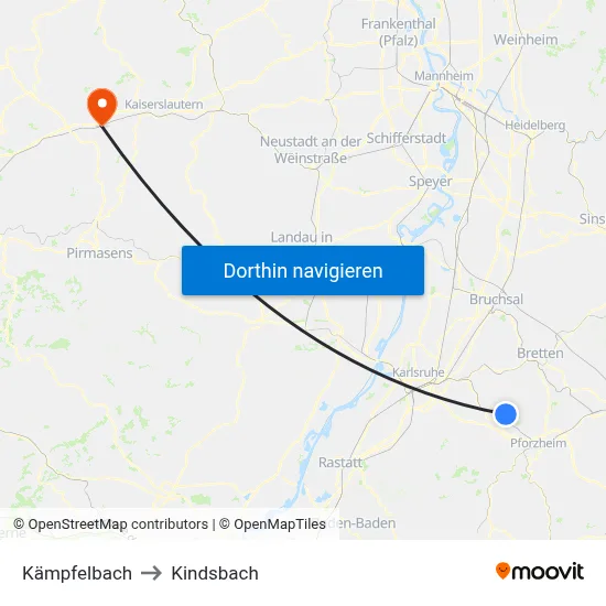 Kämpfelbach to Kindsbach map