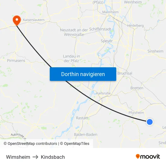 Wimsheim to Kindsbach map