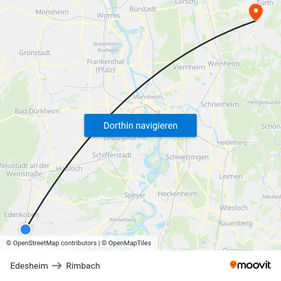 Edesheim to Rimbach map