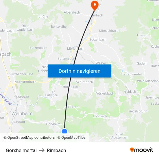 Gorxheimertal to Rimbach map