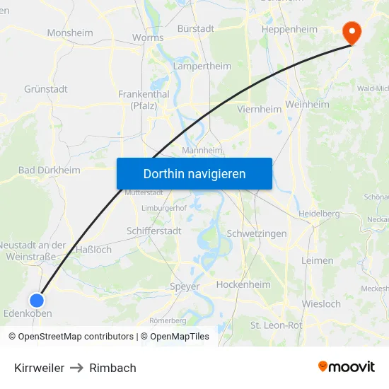 Kirrweiler to Rimbach map