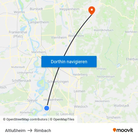 Altlußheim to Rimbach map