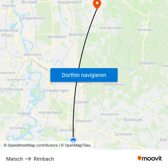 Malsch to Rimbach map