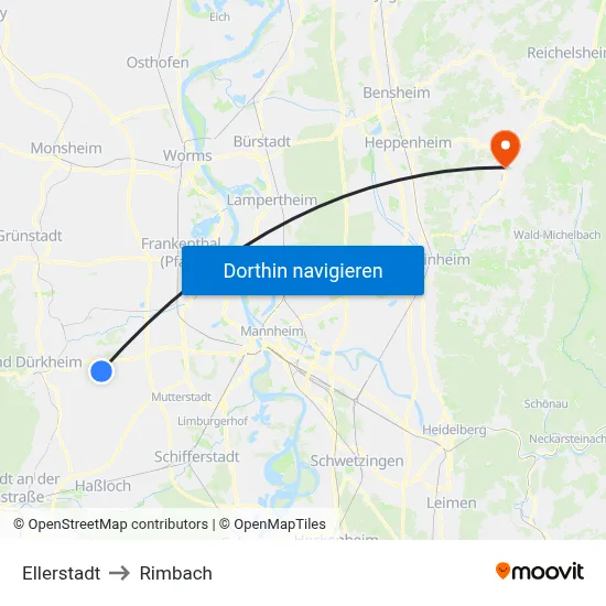 Ellerstadt to Rimbach map