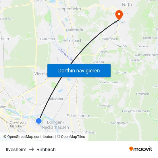 Ilvesheim to Rimbach map