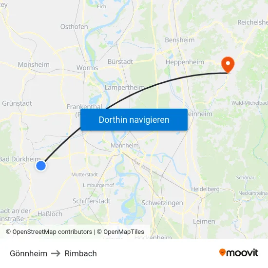 Gönnheim to Rimbach map