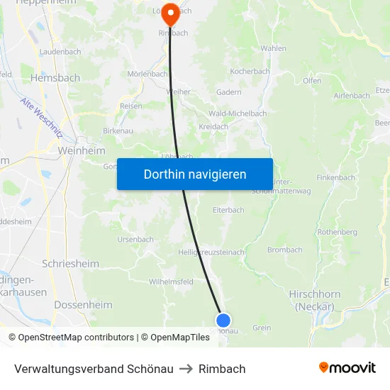Verwaltungsverband Schönau to Rimbach map
