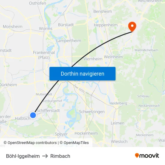 Böhl-Iggelheim to Rimbach map