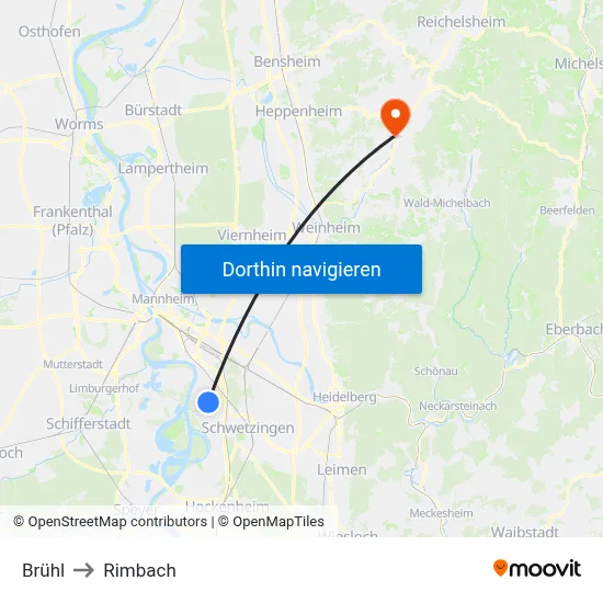 Brühl to Rimbach map