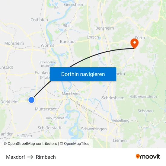 Maxdorf to Rimbach map