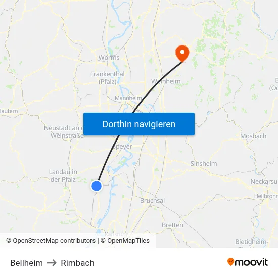 Bellheim to Rimbach map