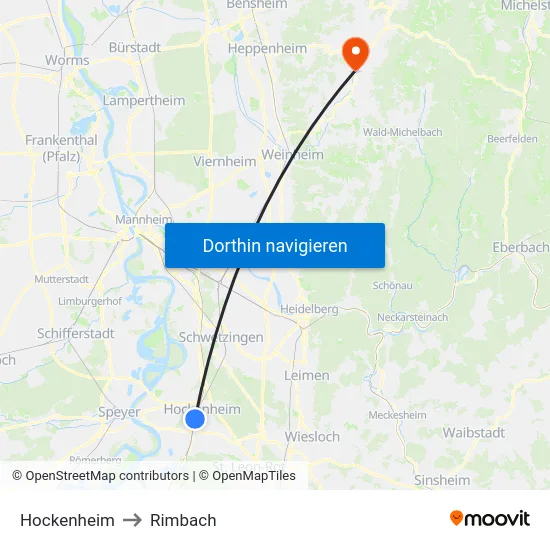 Hockenheim to Rimbach map