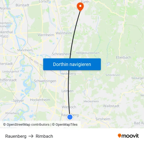 Rauenberg to Rimbach map