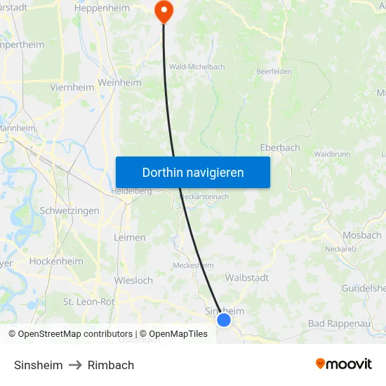 Sinsheim to Rimbach map