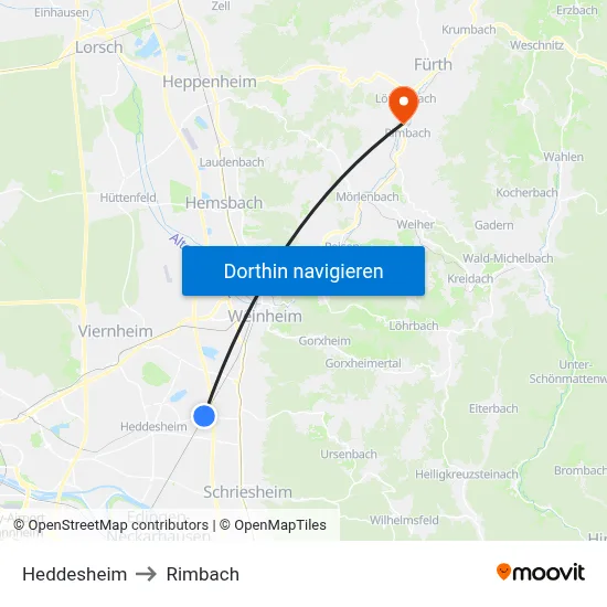 Heddesheim to Rimbach map