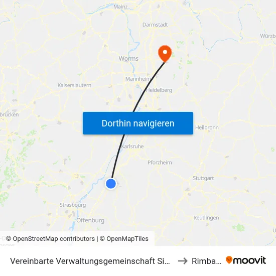 Vereinbarte Verwaltungsgemeinschaft Sinzheim to Rimbach map