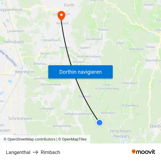 Langenthal to Rimbach map
