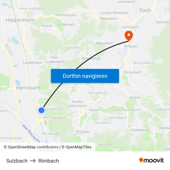 Sulzbach to Rimbach map