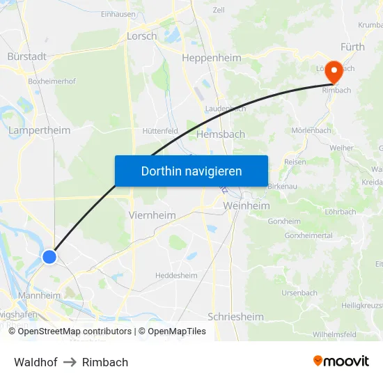 Waldhof to Rimbach map