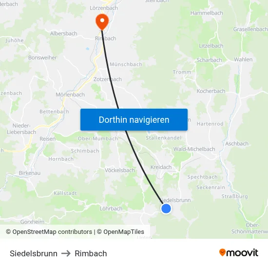 Siedelsbrunn to Rimbach map