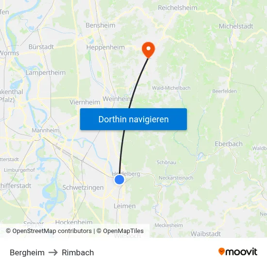 Bergheim to Rimbach map