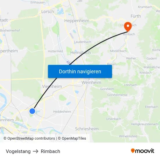 Vogelstang to Rimbach map