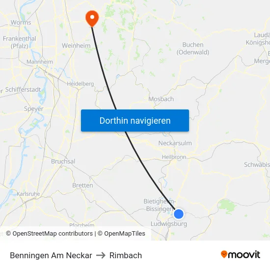 Benningen Am Neckar to Rimbach map