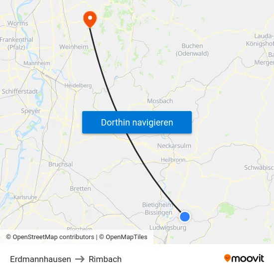 Erdmannhausen to Rimbach map