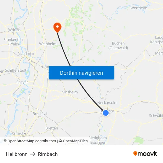 Heilbronn to Rimbach map
