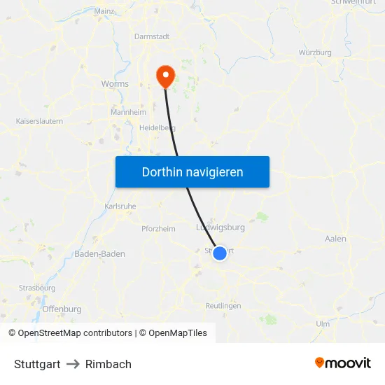 Stuttgart to Rimbach map