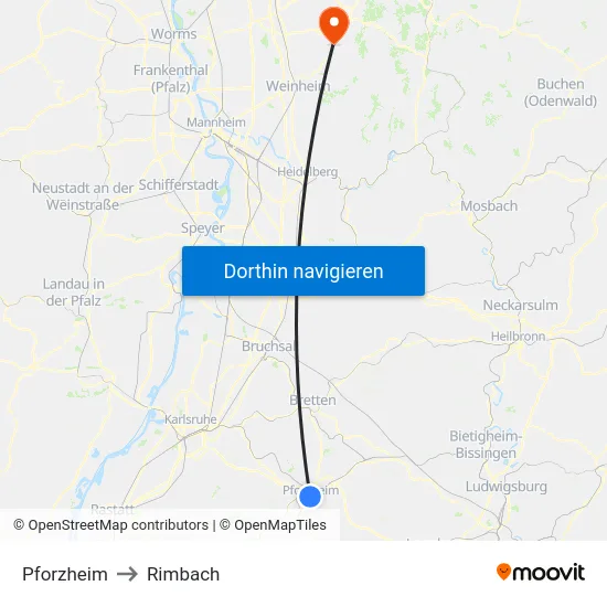 Pforzheim to Rimbach map