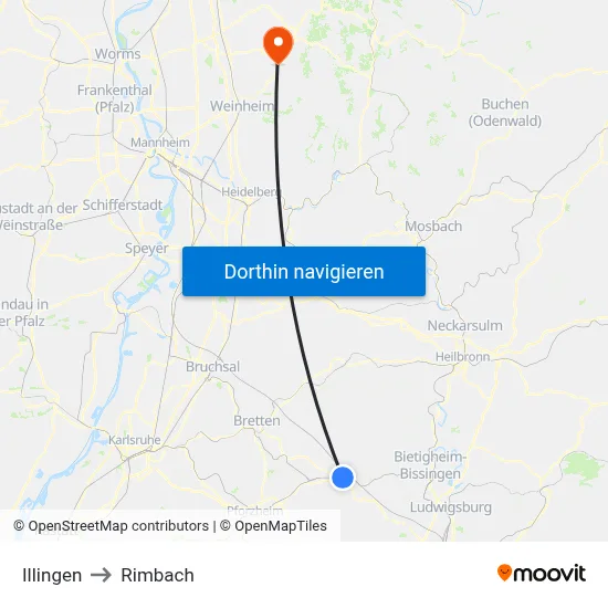Illingen to Rimbach map