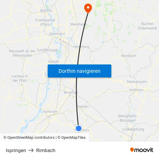 Ispringen to Rimbach map