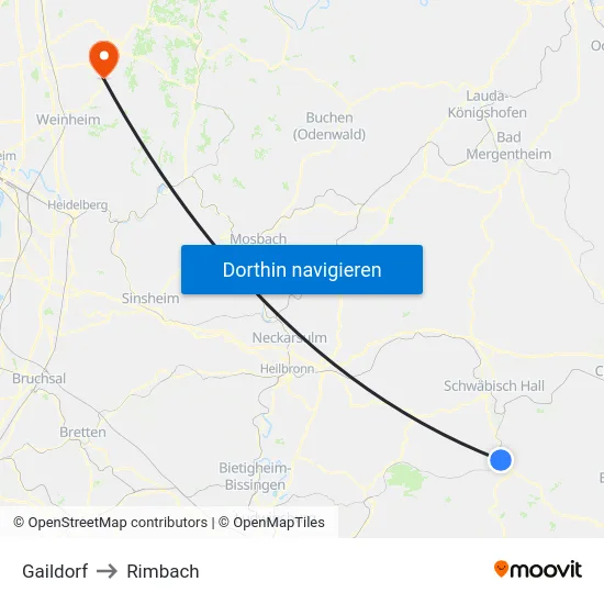 Gaildorf to Rimbach map
