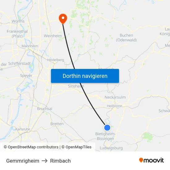 Gemmrigheim to Rimbach map