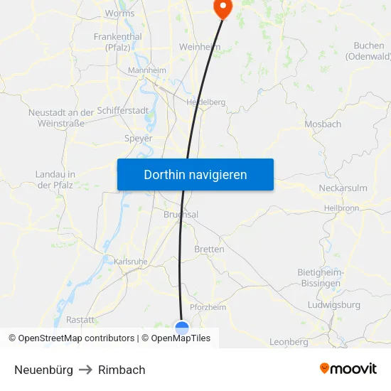 Neuenbürg to Rimbach map