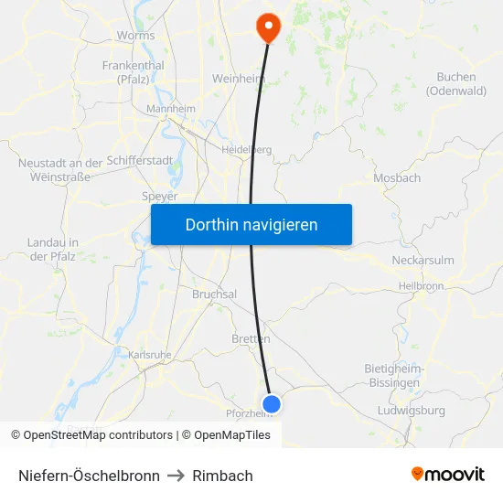 Niefern-Öschelbronn to Rimbach map