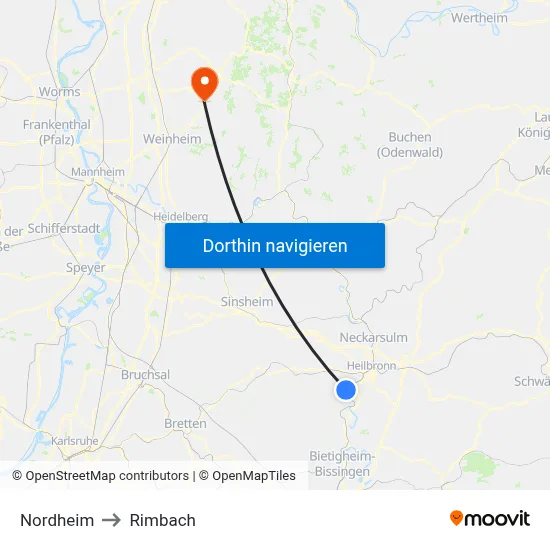Nordheim to Rimbach map