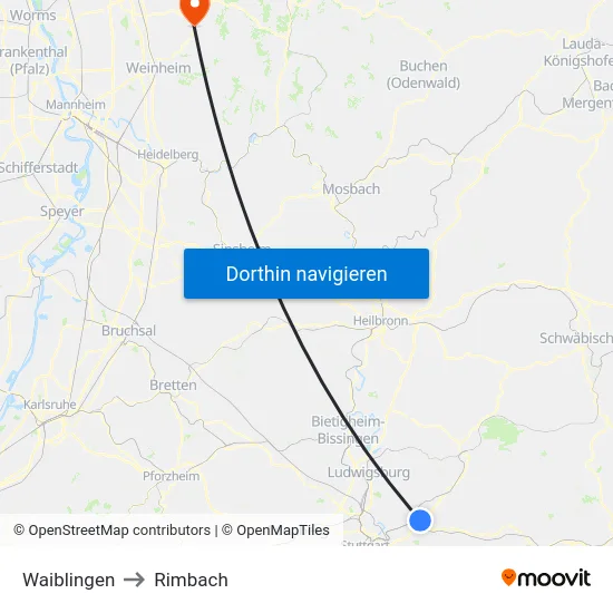 Waiblingen to Rimbach map