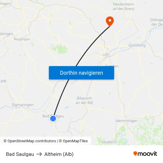 Bad Saulgau to Altheim (Alb) map