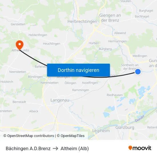 Bächingen A.D.Brenz to Altheim (Alb) map