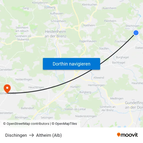 Dischingen to Altheim (Alb) map
