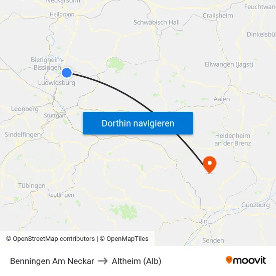 Benningen Am Neckar to Altheim (Alb) map
