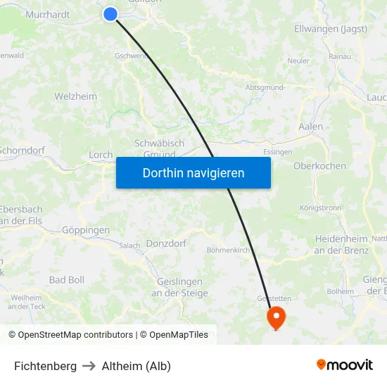 Fichtenberg to Altheim (Alb) map