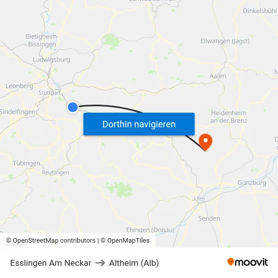 Esslingen Am Neckar to Altheim (Alb) map